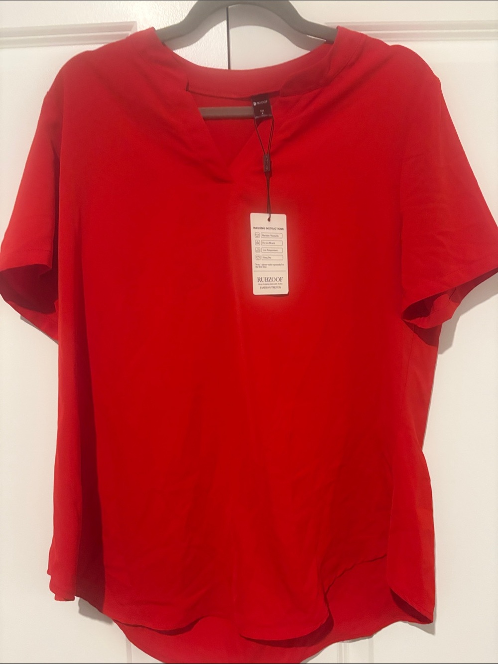 Rubzoof Red V-Neck Short Sleeve Women's Top